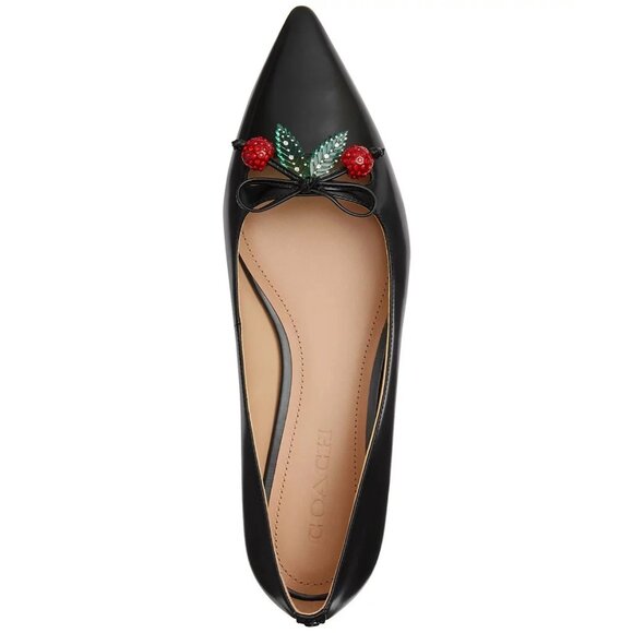 COACH Runway Cherry Flat Shoes Women's Size 7 Black Leather Pointed Toe - Picture 4 of 6